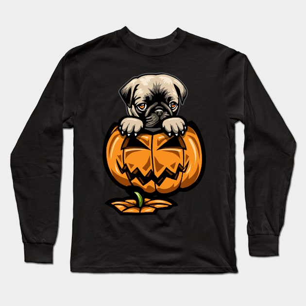 Halloween Cute Pug Pumpkin Long Sleeve T-Shirt by IPRINT